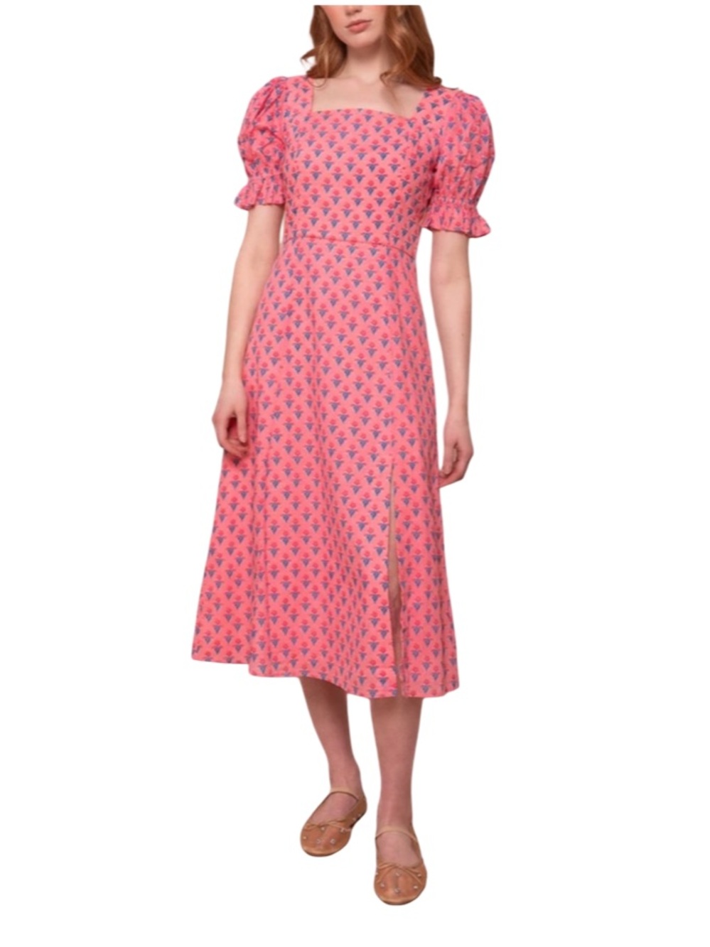 Ivy City Co Catalina Pink Floral Cottagecore Midi Dress Size Medium Puff Sleeves